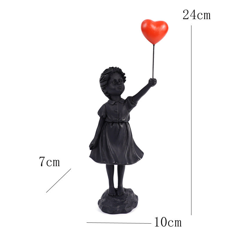 Little Girl with Balloon Resin Art Sculpture