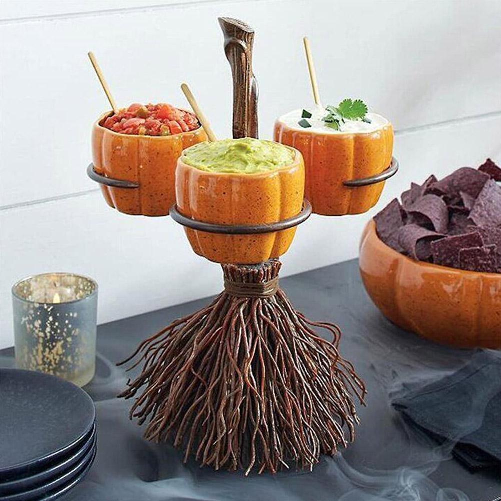 Halloween Pumpkin Snack Bowl | Broom Rack Party Decoration & Home Decor