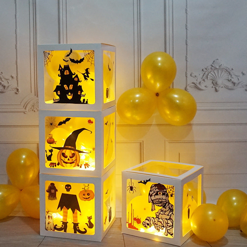 Halloween Balloon Boxes | Black Transparent Party Decoration with Ghost & Pumpkin Stickers