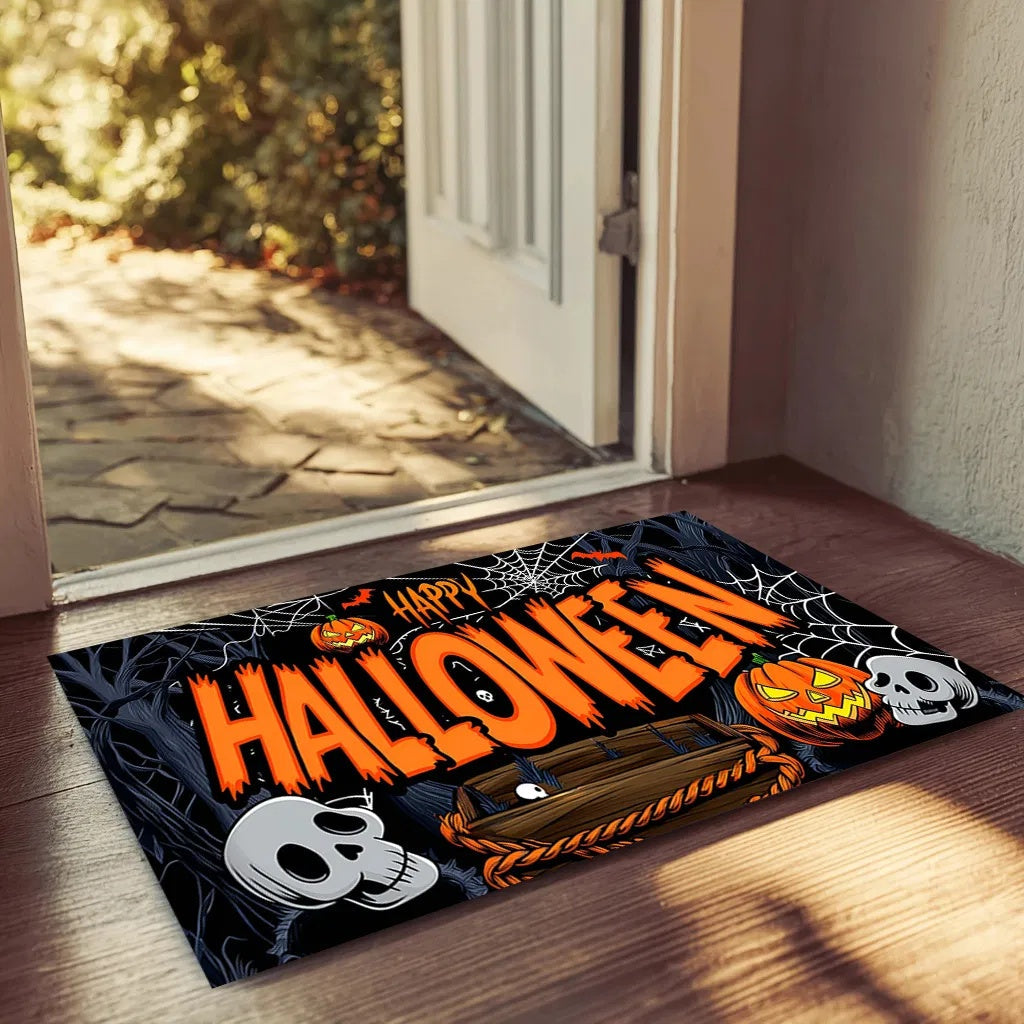 Halloween Pumpkin Ghost Doormat | Non-Slip Absorbent Home Decor Rug