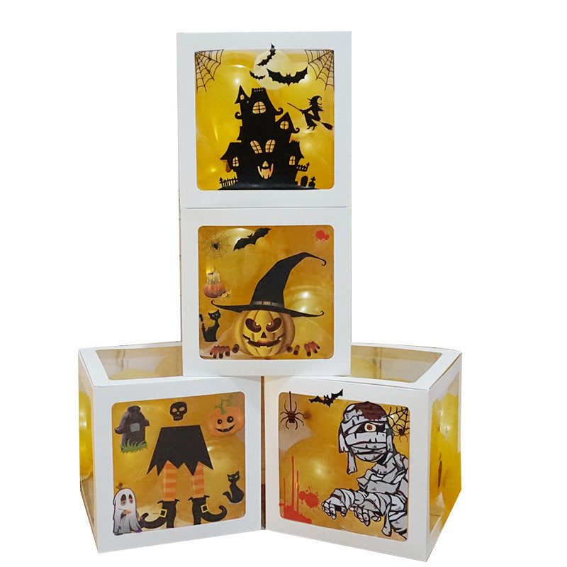 Halloween Balloon Boxes | Black Transparent Party Decoration with Ghost & Pumpkin Stickers