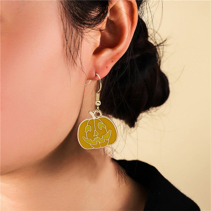 Halloween Pumpkin Earrings | Cute Spooky Oil Drip Alloy Jewelry