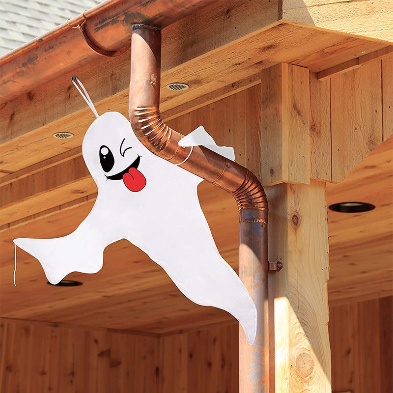 Halloween Ghost Flag | White Spooky Scene Decoration